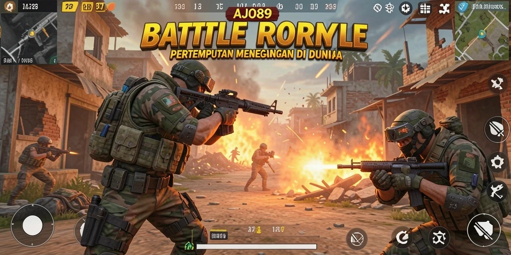 Screenshot AJO89 menunjukkan aksi seru dalam pertempuran Battle Royale.