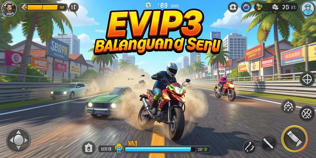 Gameplay seru EVIP3 dengan balapan yang mendebarkan di berbagai trek.