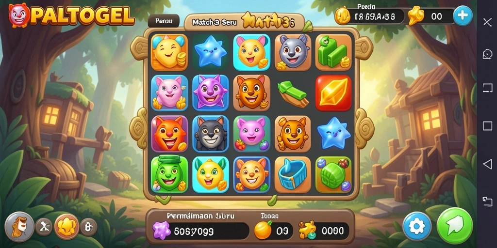 Tampilan gameplay seru dari OPALTOGEL yang penuh warna dan strategi Match-3.