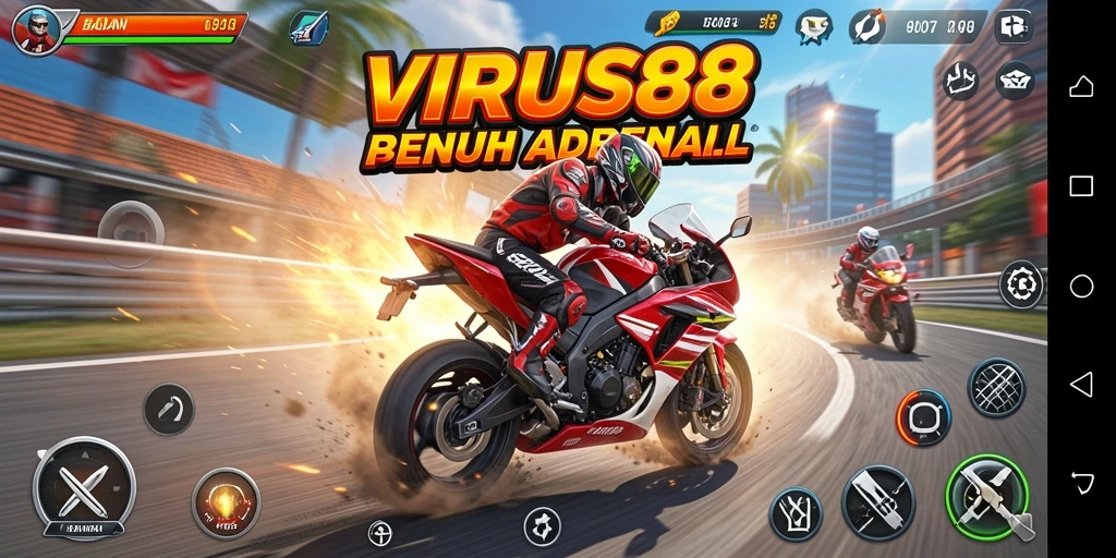 Tangkapan layar menunjukkan aksi balapan cepat dalam VIRUS88.