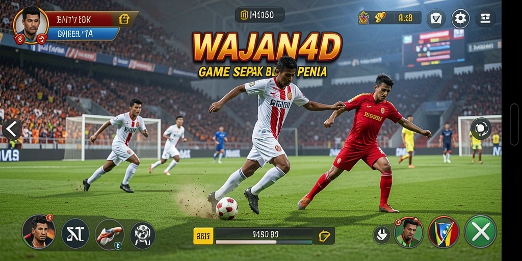 Tampilan gameplay yang menegangkan dalam WAJAN4D dengan aksi sepak bola yang kencang.